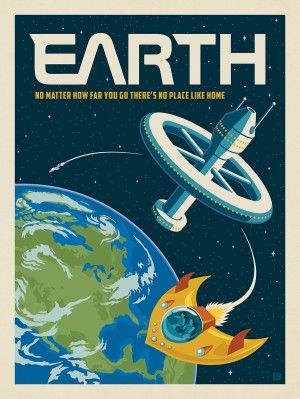 an advertisement for the movie earth, featuring a space shuttle flying over the earth and another spaceship