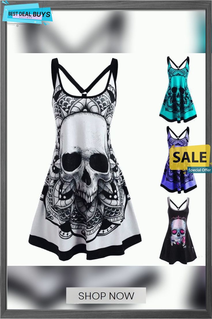 New Women's Halloween Print Sleeveless Dress Punk Sleeveless Dress For Costume Party, Punk Style Sleeveless Dress For Costume Party, Sleeveless Mini Dress For Spring Costume Party, Sleeveless Halloween Costume Party Dress, Sleeveless Black Mini Dress For Halloween, Casual Summer Dresses For Costume Party, Casual Halloween Dress For Costume Party, Casual Halloween Costume Party Dress, Black Sleeveless Mini Dress For Halloween