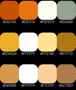 the color chart for different shades of orange, yellow, and white with black background