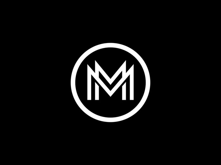 the letter m in a circle with two white lines on it's center and one black background