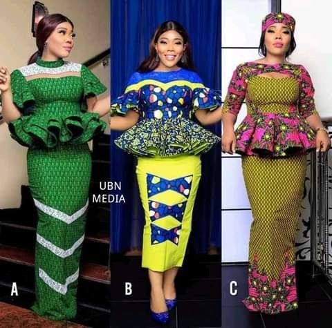 Straight Skirt And Peplum Blouse, African Peplum Top And Skirt, Ankara Straight Skirt And Peplum Top, Ankara Skirt And Peplum Blouse Styles, Big Madam Ankara Skirt And Blouse, Peplum Top With Ankara, Off Shoulder Peplum Top Ankara, Peplon Tops Ankara And Skirt, Ankara Gown With Peplum