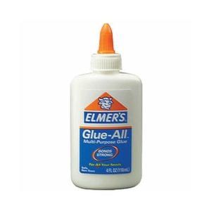 an orange and white bottle of glue on a white background with the words, elmer's glue - all