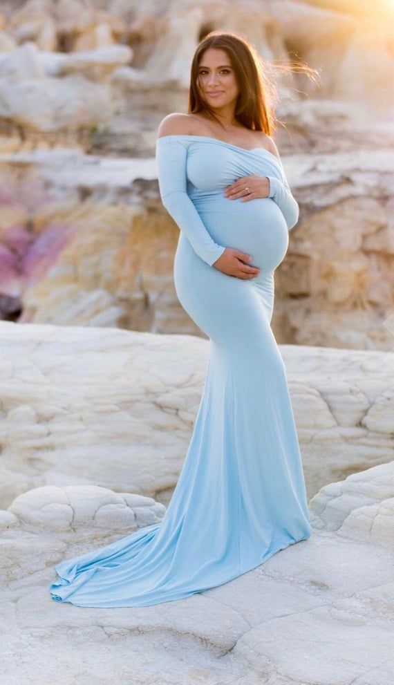 f337d999d9ad116a7b4f3d409fcc6480desc35560819ri Baby Blue Maternity Dress, Dresses For Baby Shower, Dresses For Photoshoot, Blue Maternity Dress, Stylish Maternity Dress, Maternity Dresses For Baby Shower, Long Sleeve Maternity Dress, Maternity Photoshoot Ideas, Maternity Long Dress