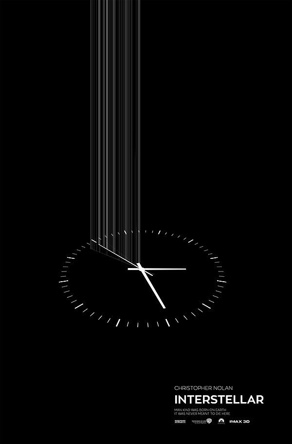 a black and white poster with a clock in the middle that reads intersteular