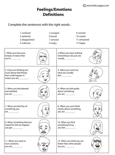 feelings and emotions worksheet