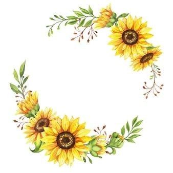 a sunflower wreath with leaves and flowers around it