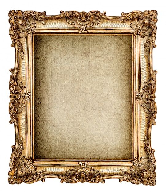 an old gold frame with a white background