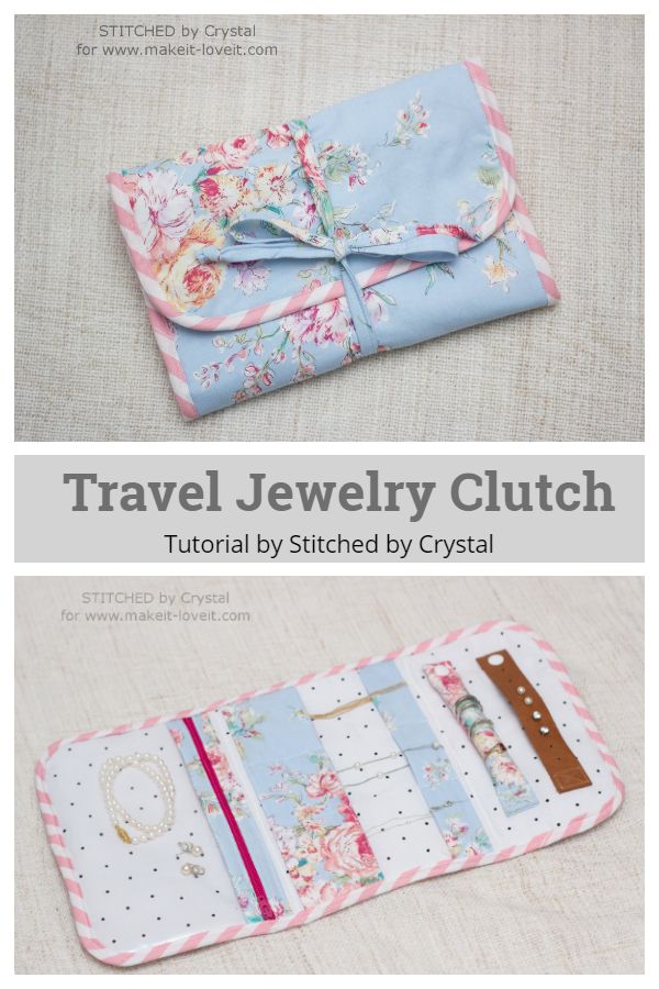 the travel jewelry clutch pattern is shown with instructions to make it and how to use it