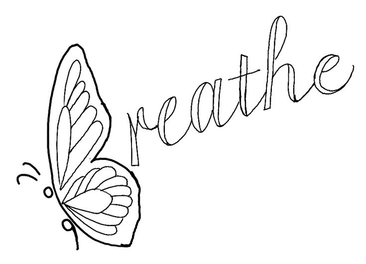 the word breathe written in cursive writing with a butterfly on it's wings