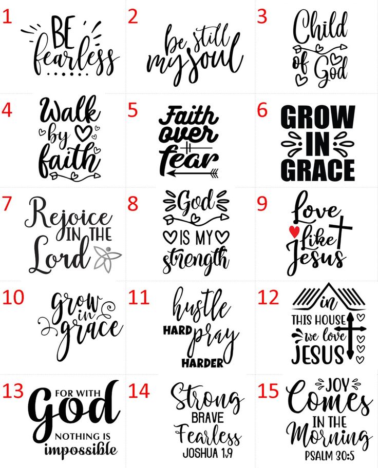 twelve handwritten bible quotes in different styles and sizes, with the names below them