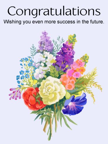 congratulations card with colorful flowers in the center and text that reads,'congratulations wishing you even more success in the future '