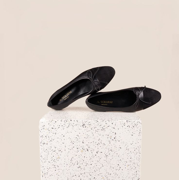 Como Italian Leather Flats in Black Leather/Suede | A. Soliani Fall 23, Suede Flats, Fall 2023, Ballerina Flats, Perfect Shoes, Rubber Heels, Ballet Flat, Leather Flats, Black Flats