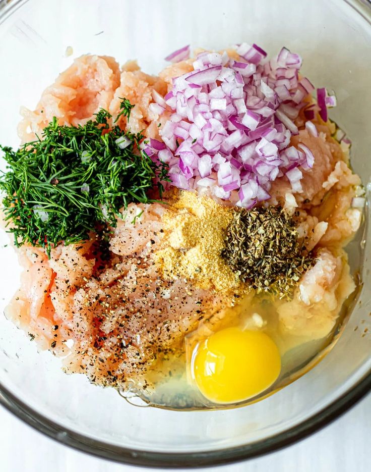 the ingredients for this dish are in a glass bowl