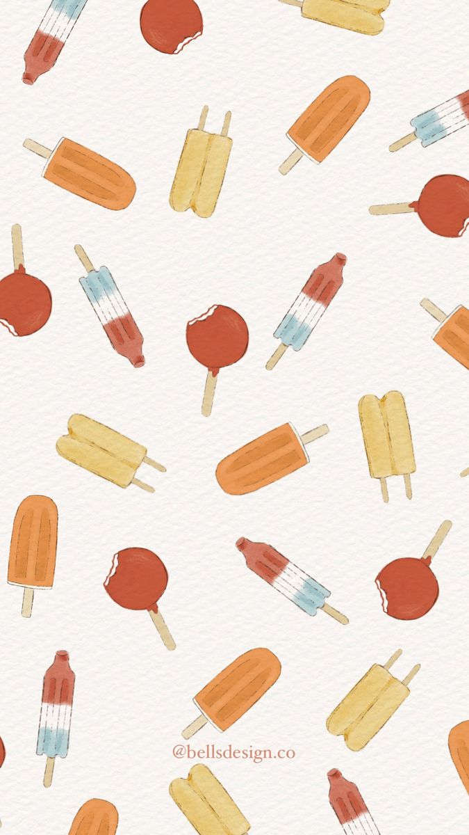 an image of popsicles and apples on a white background that is seamless to be used for wallpaper