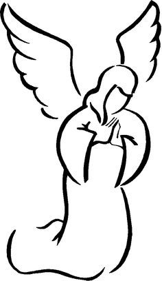 a drawing of an angel with its wings spread out and hands folded in front of it