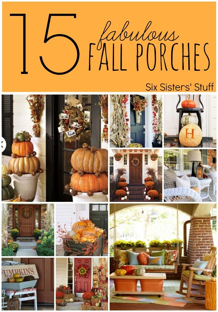 the cover of 15 fabulous fall porches, with pumpkins and other autumn decorations