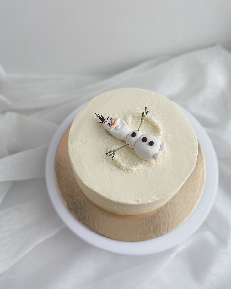 there is a cake that has been decorated to look like a snowman on top