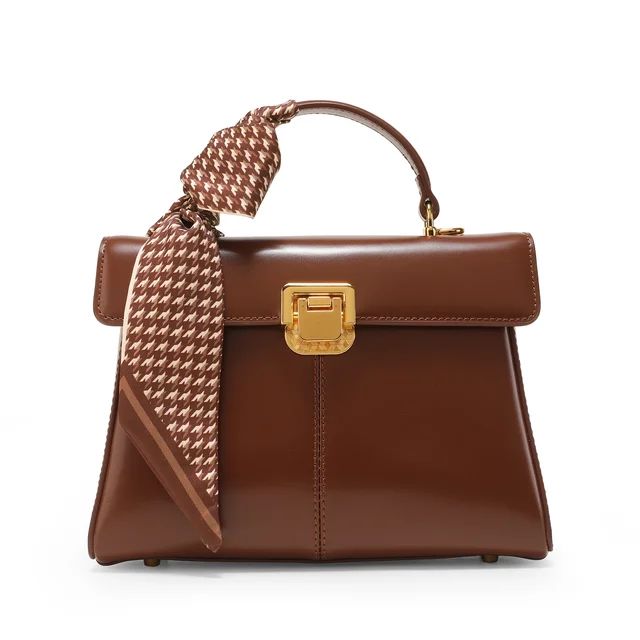 High-Quality Eco Genuine Leather Handbag Luxury Brown Satchel With Double Handle, Luxury Brown Top Handle Satchel, Leather Satchel With Gold-tone Hardware And Top Handle, High-end Satchel Box Bag With Leather Handles, Brown Handheld Box Bag With Gold-tone Hardware, Genuine Leather Handbag, Leather Handbag, Beautiful Bags, Bag Straps