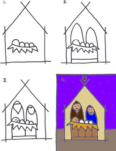 how to draw a christmas nativity scene with step - by - step instructions for kids