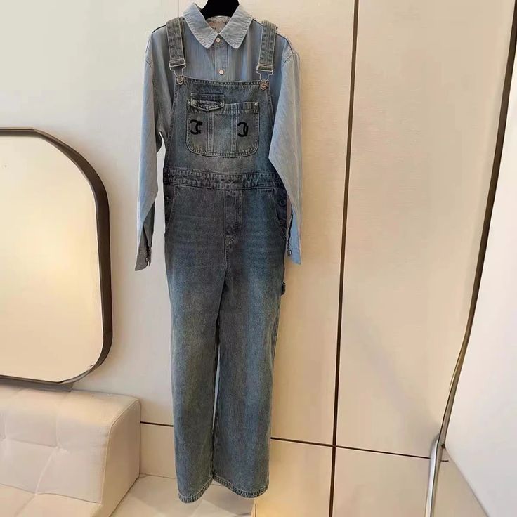 Lasaky - Loose Fit Denim Overalls with Wide-Legged Flared Bottom Loose Fit Denim, Elastic Waist Pants, Denim Overalls, Waist Pants, Olivia Mark, Dressmaking, Backpacking, Length Sleeve, Types Of Sleeves