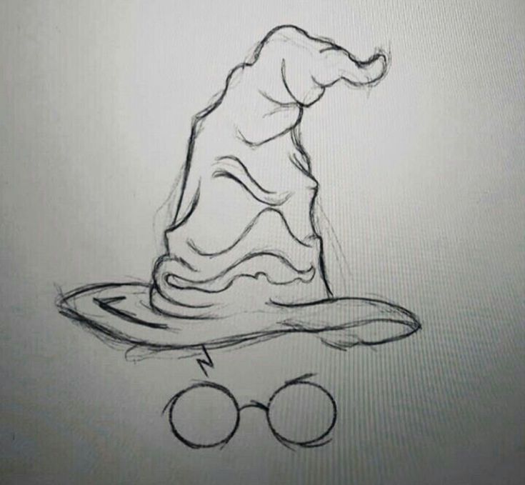 a drawing of a wizard's hat on top of a skateboard with glasses