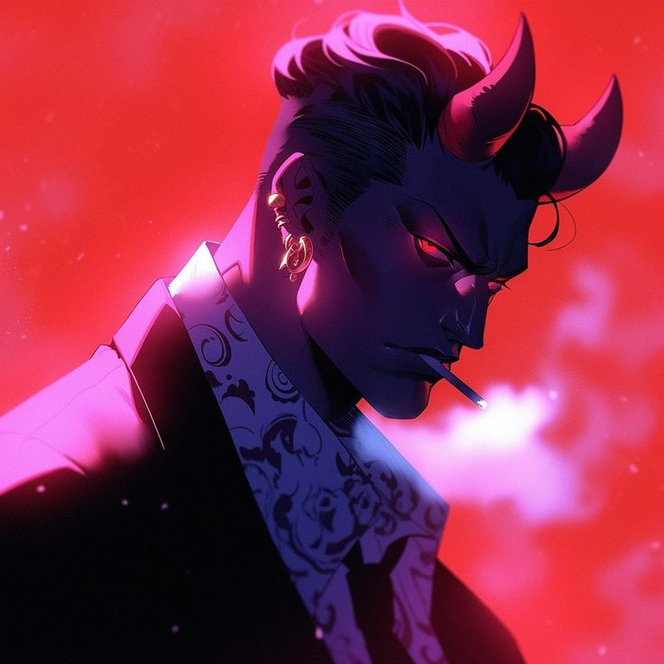 an animated character with horns on his head