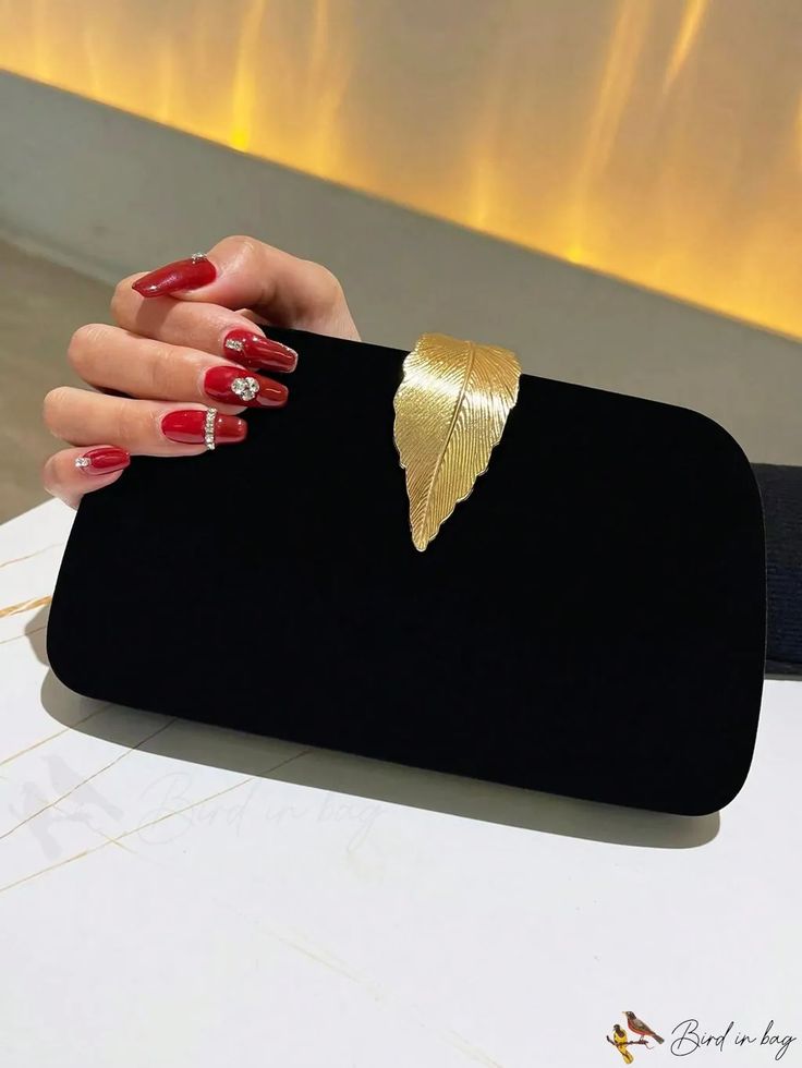 BirdinBag - Chic Black Leaf Decor Mini Box Bag Chic Rectangular Clutch For Shopping, Elegant Black Clutch With Large Capacity, Trendy Rectangular Case Clutch For Shopping, Chic Large Capacity Rectangular Clutch, Trendy Rectangular Clutch For Shopping, Chic Large-capacity Rectangular Clutch, Chic Black Clutch With Large Capacity, Chic Rectangular Evening Bag, Large Capacity Rectangular Clutch For Party