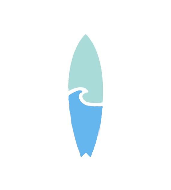 a blue surfboard with a wave coming out of the water on a white background