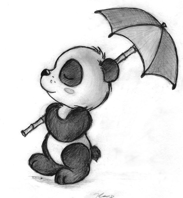 a drawing of a panda bear holding an umbrella