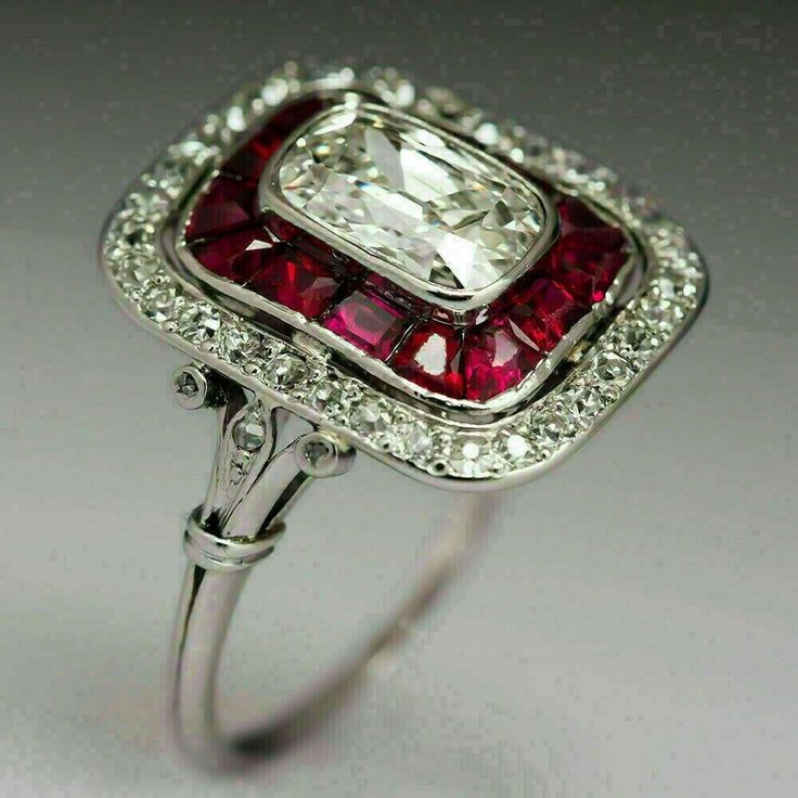 Antique Cushion Cut Diamond, Bijoux Art Deco, Bijoux Art Nouveau, Ruby Jewelry, Deco Jewelry, Art Deco Diamond, Vintage Jewels, Art Deco Ring, Art Deco Jewelry