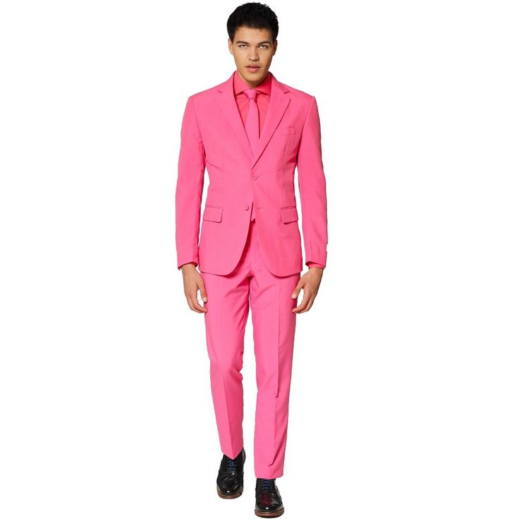 Attend rocking parties or fancy dinner evenings in The Solid Coloured Suits for men from OppoSuits. You are going to look good no matter where you go. This particular set comes as an entire suit. You receive a jacket and matching pair of pants. Then, complete the ensemble with a solid coloured necktie. All items are designed for a slim fitting and it is recommended that you go with a size up if you are unsure. It gives you a chic yet professional appearance all in one. Attend events with class a Formal Fitted Pink Sets, Pink Fitted Sets For Formal Occasions, Pink Fitted Suit For Parties, Pink Fitted Suits For Party, Tailored Notch Lapel Suit For Party, Tailored Notch Lapel Party Suit, Fitted Party Suits With Notch Lapel, Fitted Notch Lapel Party Suits, Fitted Notch Lapel Suits For Parties