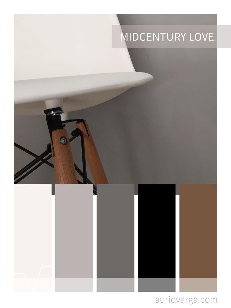 the mid century love color scheme is shown in shades of brown, gray and white