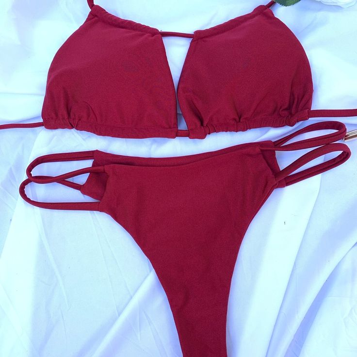 Brand New Still In Package You Can Find Us On Instagram: Tierswim Or Shop On Our Website Www.Tierswim.Com Red Swimwear For Pool Vacation, Red Triangle Top Swimwear For Vacation, Red Swimwear For Beach Party Vacation, Red Beachwear Swimwear For Vacation, Red Beachwear For Vacation, Red Triangle Top Swimwear For Summer, Red Beachy Swimwear For Pool, Red Beachy Swimwear For Sunbathing, Red Beach-style Swimwear For Pool