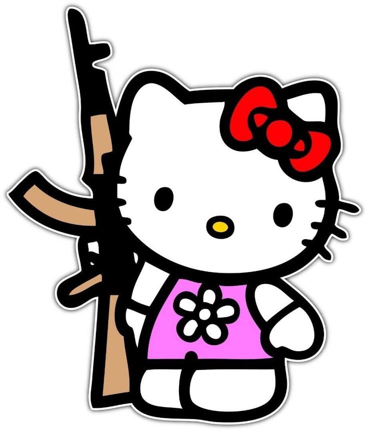 PRICES MAY VARY. KITTY WITH AK-47 BUMPER STICKER TOOLBOX STICKER LAPTOP STICKER TOOLBOX Brand New Approximately 3.5 in. x 2.75 in. Screen printed on premium vinyl Die cut weather and UV resistant for the best & most durable quality Just Peel & Stick Perfect for helmets, hard hats, tool boxes, windows, mirrors, etc. Tatuaje Hello Kitty, Hello Kitty Tattoos, Car Window Stickers, Kitty Drawing, Hello Kitty Backgrounds, Hello Kitty Drawing, Hello Kitty Art, Hello Kitty Pictures, Hello Kitty Plush