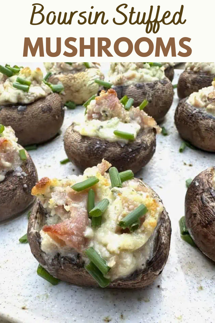 Boursin stuffed mushrooms with prosciutto and chives Bacon Cheese Stuffed Mushrooms, Pizza Stuffed Mushrooms, Stuffed Mushrooms Easy, Mushroom Appetizers, Cheese Stuffed Mushrooms, Keto Cream, Bacon And Cheese, Bacon Stuffed Mushrooms, Easy Bacon