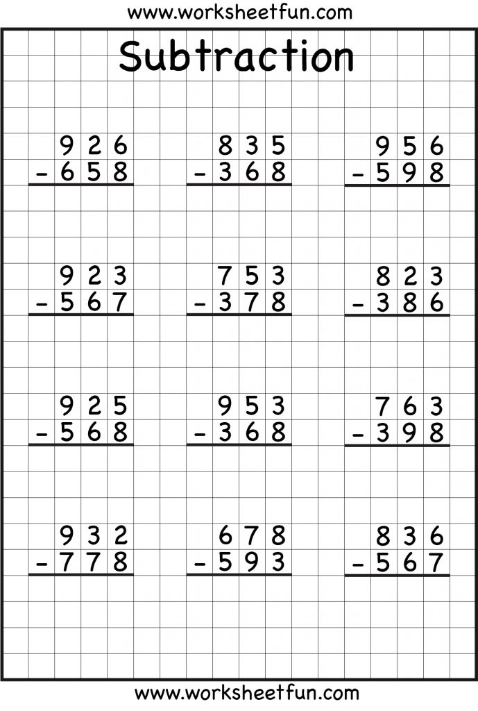 the worksheet for subtraction is shown with two numbers and one number