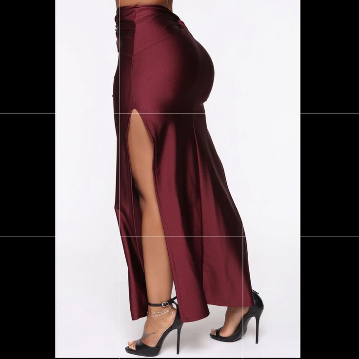 Nwt Fashion Nova Skirt In Wine In Xs *Sold Out Online* Red Maxi Skirt For Night Out, Red Midi Skirt For Night Out, Red High-waisted Skirt For Night Out, Chic Red Maxi Skirt For Night Out, High Waist Red Skirt For Night Out, Red Long Skirt For Night Out, Elegant Red Maxi Skirt For Night Out, Chic Burgundy Skirt For Night Out, Chic Red Skirt For Night Out