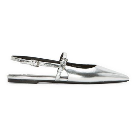 These Worthington women's Khloe pointed-toe ballet flats are an on-trend style to add into your wardrobe mix. Made from a silver-tone metallic faux leather, this closed-toe shoe has an open back with dual strap closures to keep your feet in place. Wear them with skinny jeans and a shirt or a dress. Closure Type: BuckleShoe Heel Height: 1/2 InchUpper/Outer Base Material: 100% TextileShoe Lining Material: PolyurethaneSole Material Content: 100% Thermoplastic-RubberToe Type: Pointed Toe, Closed Toe Pointed Toe Ballet Flats For Spring Party, Spring Party Ballet Flats With Pointed Toe, Spring Formal Silver Ballet Flats, Spring Silver Formal Ballet Flats, Elegant Silver Ballet Flats, Chic Silver Ballet Flats, Elegant Silver Pointed Toe Flats, Silver Flats For Evening In Summer, Silver Flats For Evening Summer Events