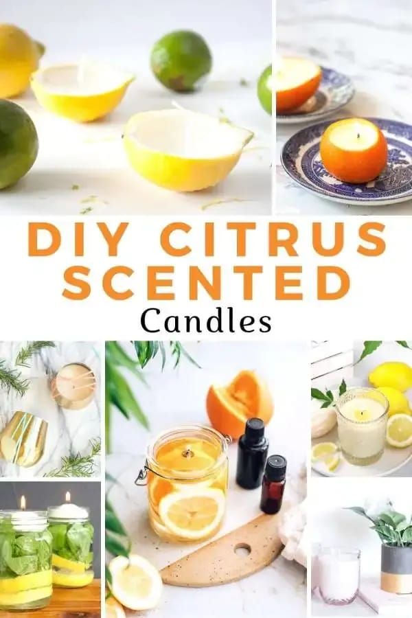 lemons, oranges and other citrus fruits are arranged in this collage with the words diy citrus scented candles