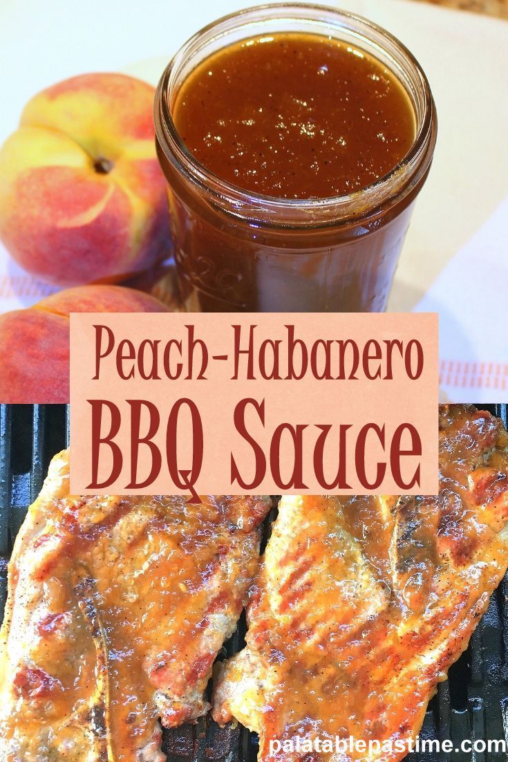 peach - habanero bbq sauce on the grill with grilled pork chops