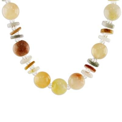 Beads of earthy quartz like little moons are separated by stellar discs including green jade and petite glass beads. Thai artisan Matta presents a beautiful beaded necklace working with local artisans to realize her designs. The necklace closes with a sterling silver clasp. Beautiful Beaded Necklaces, Orange Necklace, Silver Bead Necklace, Lovely Necklace, Green Jade, Jewelry Packaging, Sterling Silver Bead, Jewelry Gift Box, Free Jewelry