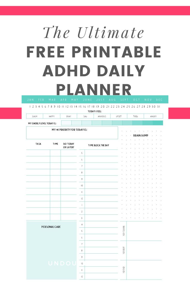 If you've struggled with feeling overwhelmed with daily task management or procrastination, this free printable ADHD daily planner template is here to help! Get a jumpstart on staying organized and focused while managing your symptoms. Daily Routine Planner Ideas, Daily Routine Planner Free Printable, Free Printable Daily Planner Template, Free Daily Planner Template, Free Daily Planner Printables, Free Printable Planner Pages, Daily Planner Ideas, Daily Task List, Book Printables