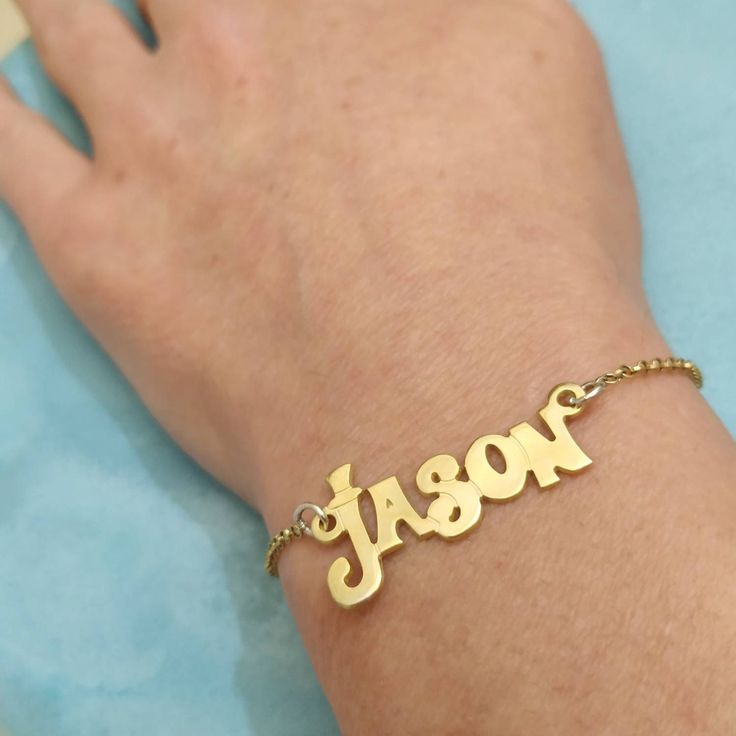 14k Name Bracelet - Solid Gold Bracelet - Custom Jewelry - Men Jewelry - Men Gold Bracelet - Valentines Day Gift - Personalized Gift - Jason . . . . . . . . . . . . . . . . . . . . . . . . . . . . . . . . . . . . . . . . . . . . . . . . . . . . . . . . . . . Looking for a thoughtful gift for your loved one? You will love this high quality 14k Name Bracelet. This is a perfect gift for your girlfriend or wife. This lovely 14k Solid Gold Men Name Bracelet is made to order. Purchase one for your mom Custom Name Silver Bracelet In 14k Gold, Custom Name Bracelets In 14k Gold, Silver 14k Gold Bracelet With Custom Name, Gold Bracelet For Father's Day Gift, Gold Name Bracelet For Father's Day Gift, Gold Nameplate Chain Bracelet With Name, Father's Day Gold Name Bracelet Gift, Father's Day Gift Gold Name Bracelet, Father's Day Birthday Gift Bracelet Jewelry