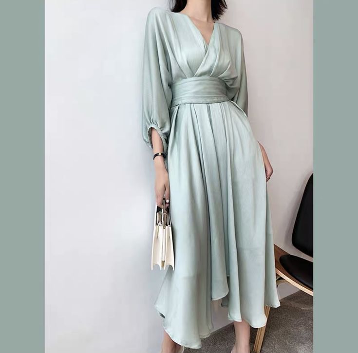 2023 Gowns, Mint Midi Dress, Gaun Tulle, Classy Wedding Guest Dresses, Elegant Silk Dresses, Simple Bridesmaid Dresses, Soiree Dress, Mint Dress, Women Dresses Classy