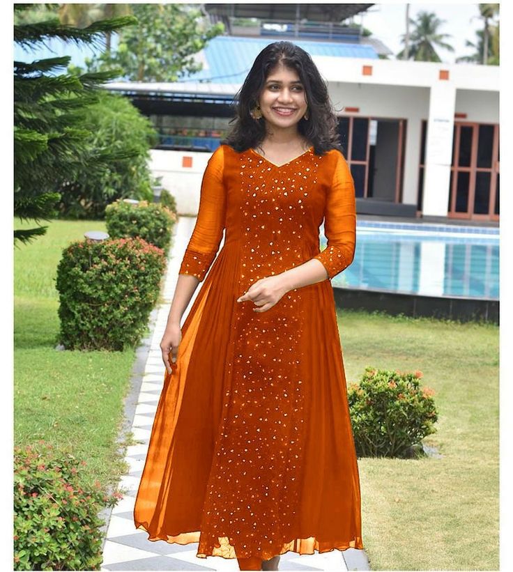 *NEW COLOUR EDITION IN HIT KURTI* (Rs.799/-) Party Wear Churidar Designs Kerala, New Model Churidar Designs Party Wear, Orange Churidar, Churidar Models, Yellow Salwar, Hair Spa At Home, Party Wear Gowns, Simple Frocks, Churidar Designs