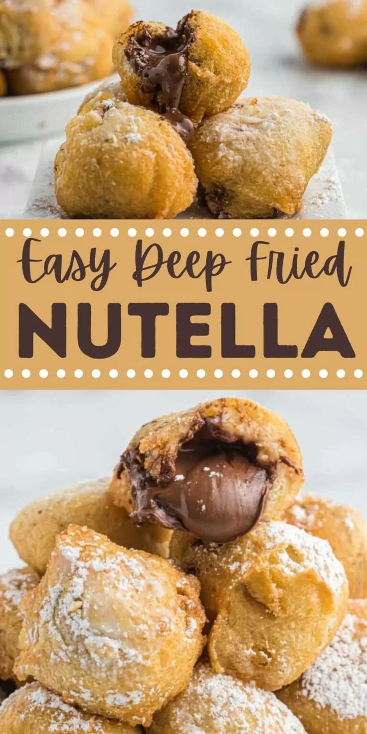 chocolate filled nutella cookies stacked on top of each other with the words easy deep fried nutella