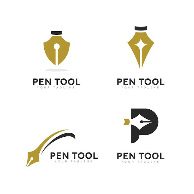 four pen tools logos with different styles and colors