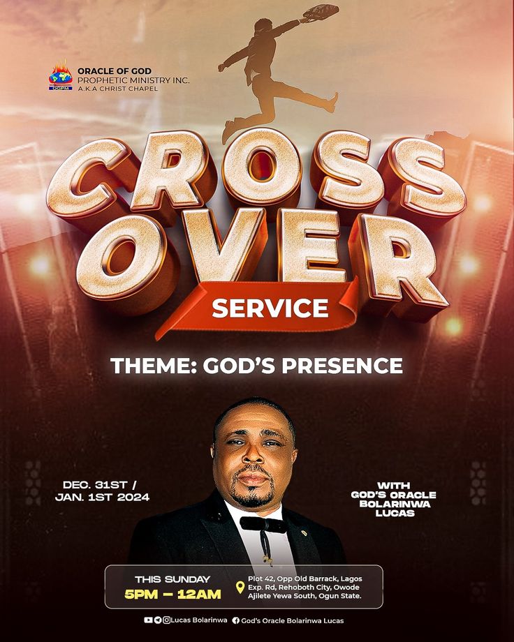 the poster for cross over service shows a man in a tuxedo