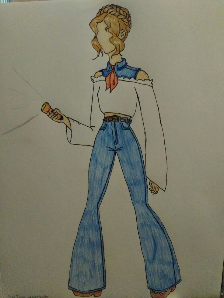 a drawing of a woman in blue jeans