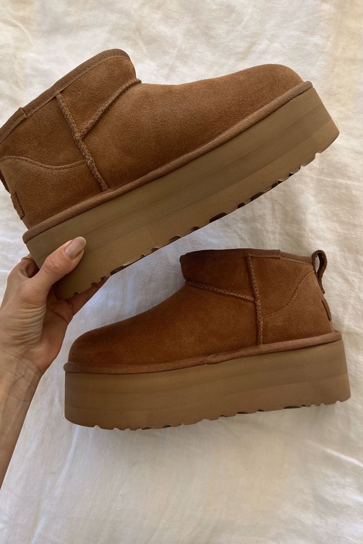 Ugg Ankle Boots, Ugg Ultra Mini, Ankle Snow Boots, Ugg Mini, Uggs Outfit, Aesthetic Shoes, Swag Shoes, Platform Slippers, Platform Ankle Boots